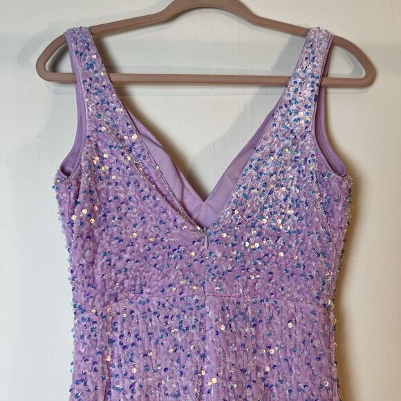 Faeriesty Formal Dress Plunging Neck Sleeveless Sequin Mermaid Pink Violet Sz S - Picture 10 of 16